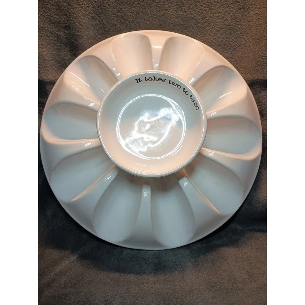Mud Pie Ceramic Taco Platter w/ Center Dip Bowl 